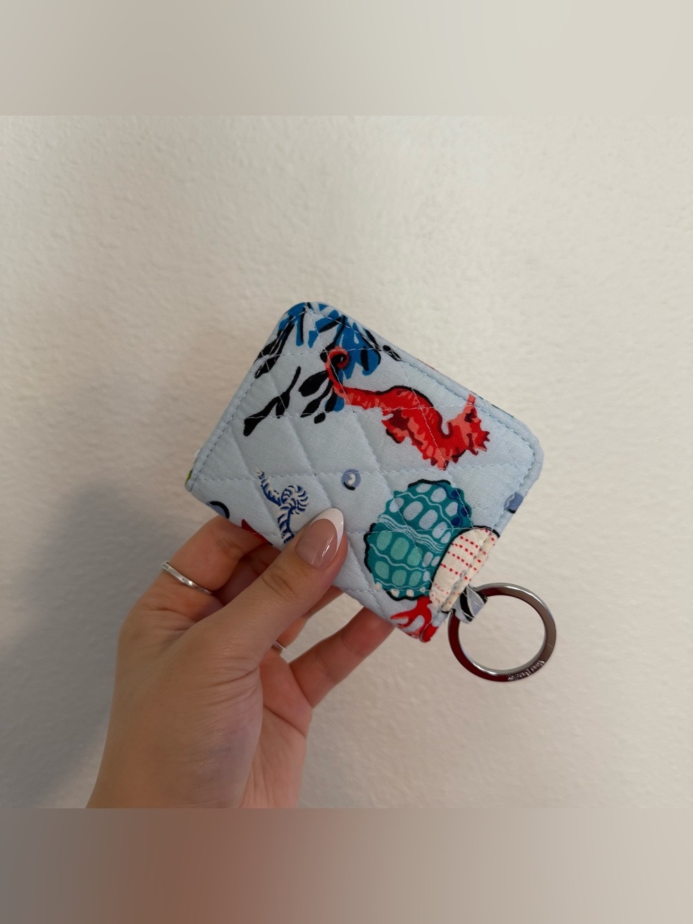 vera bradley anchors away campus double quilted ID wallet keychain case